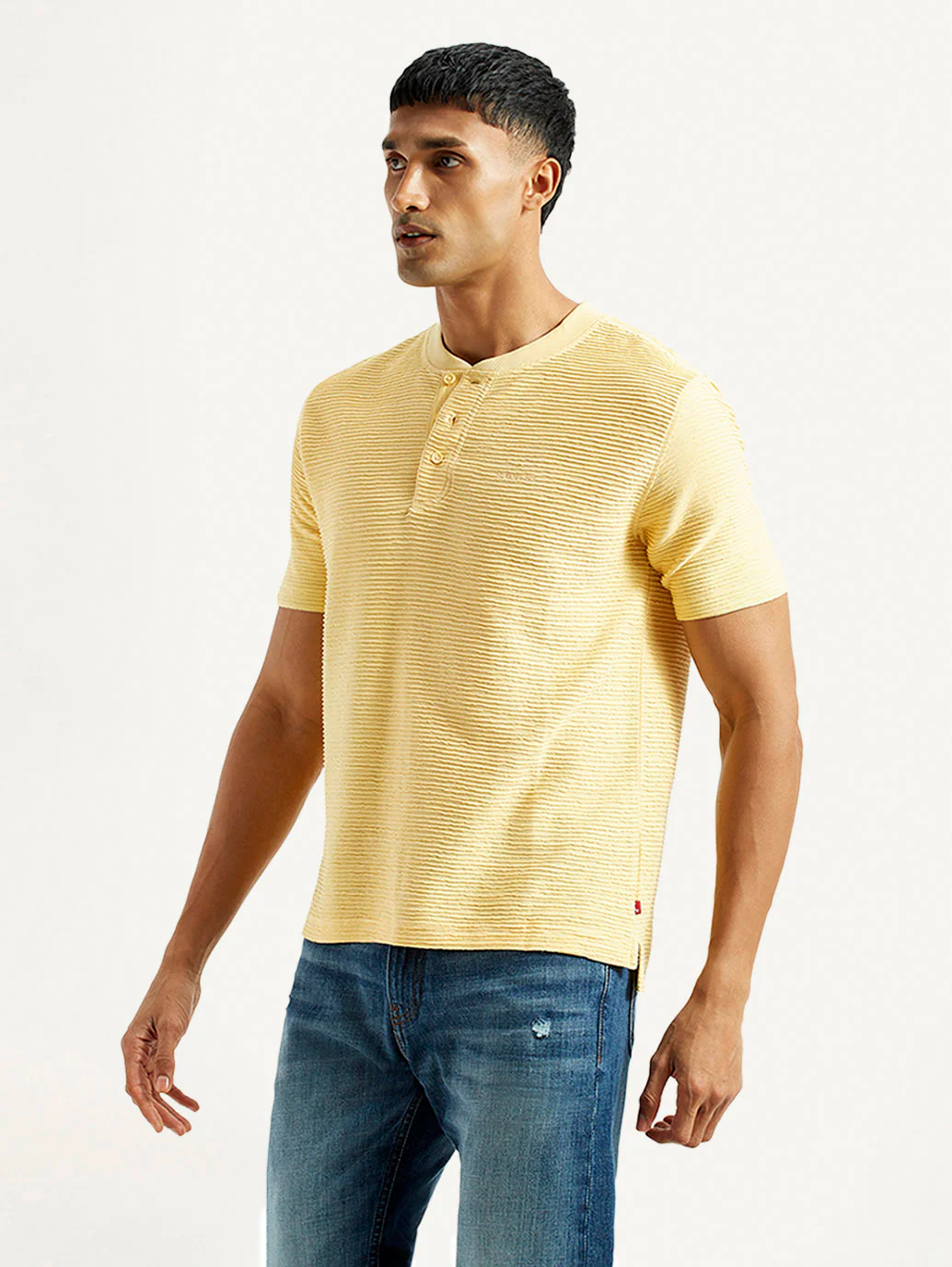 Men's Self Design Yellow Slim Fit T-shirt - Image 4