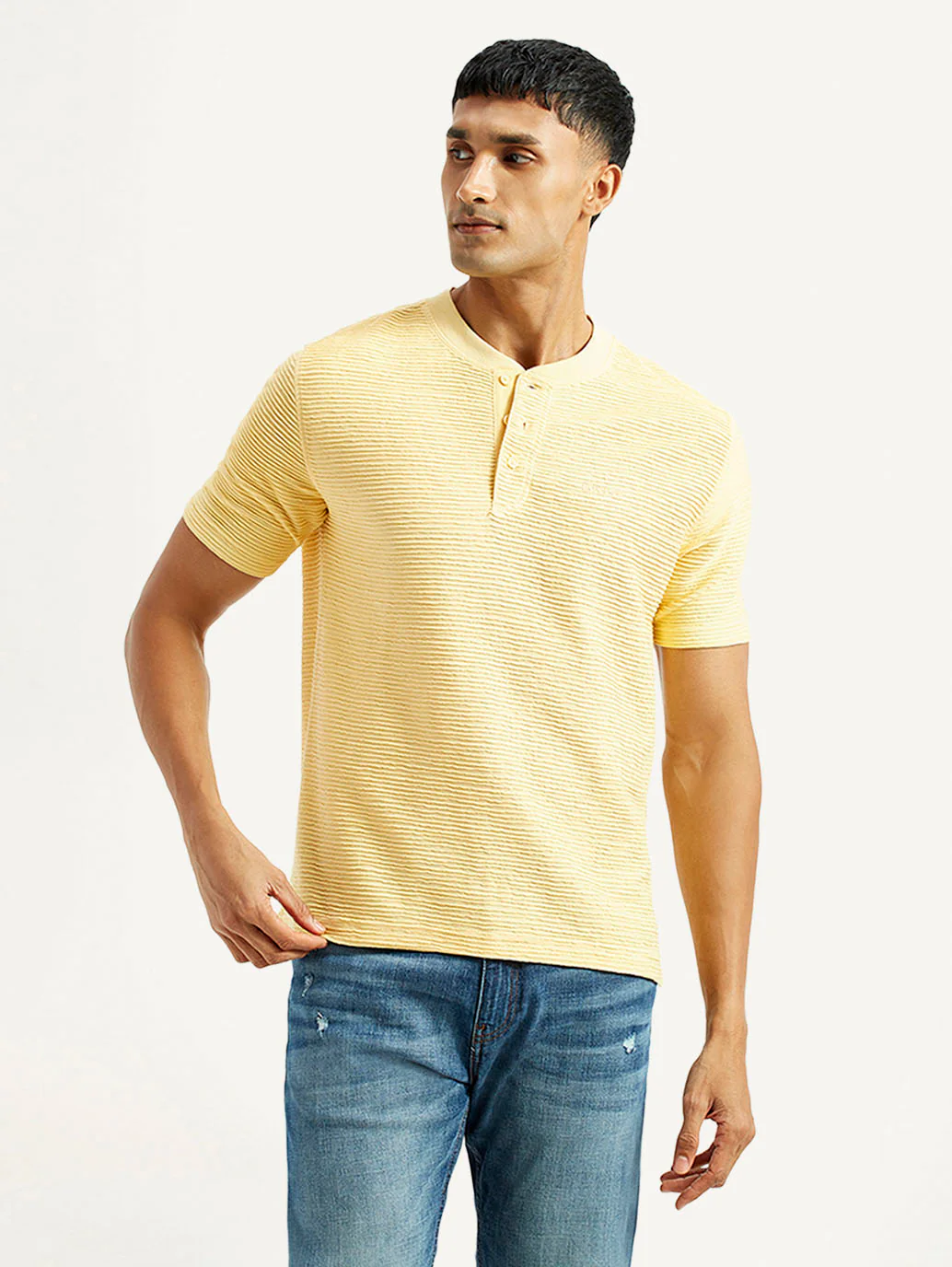 Men's Self Design Yellow Slim Fit T-shirt - Image 5