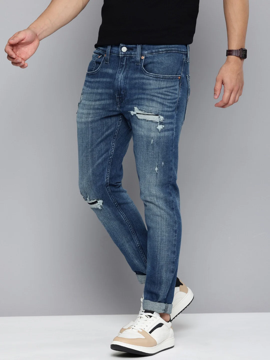 Men's Blue Skinny Fit Mid Rise Jeans - Image 3