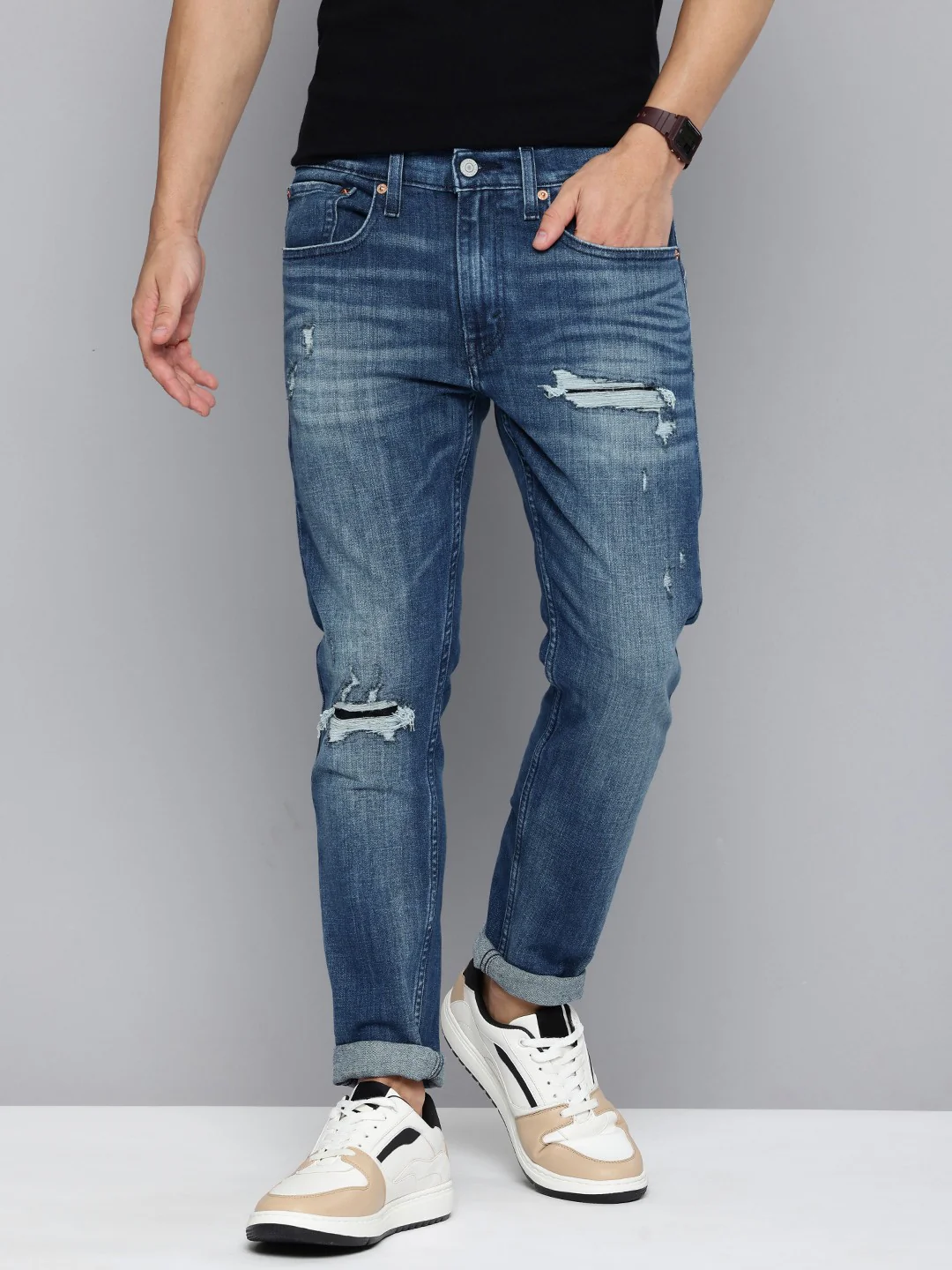 Men's Blue Skinny Fit Mid Rise Jeans - Image 4