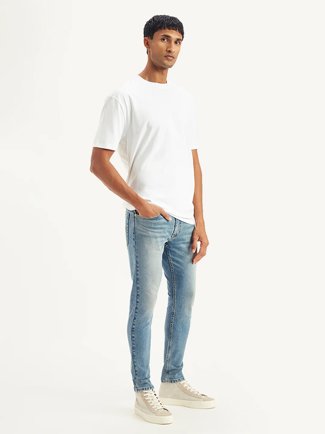 Men's Light Blue Skinny Fit Mid Rise Jeans - Image 3