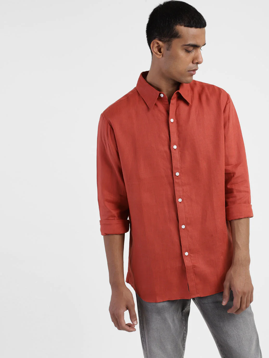 Men's Solid Spread Collar Shirt - Image 2