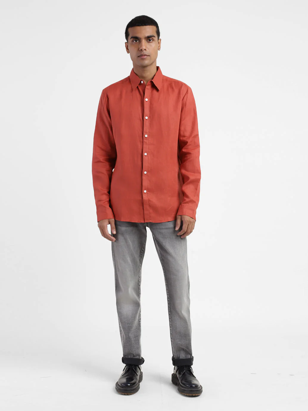 Men's Solid Spread Collar Shirt - Image 6