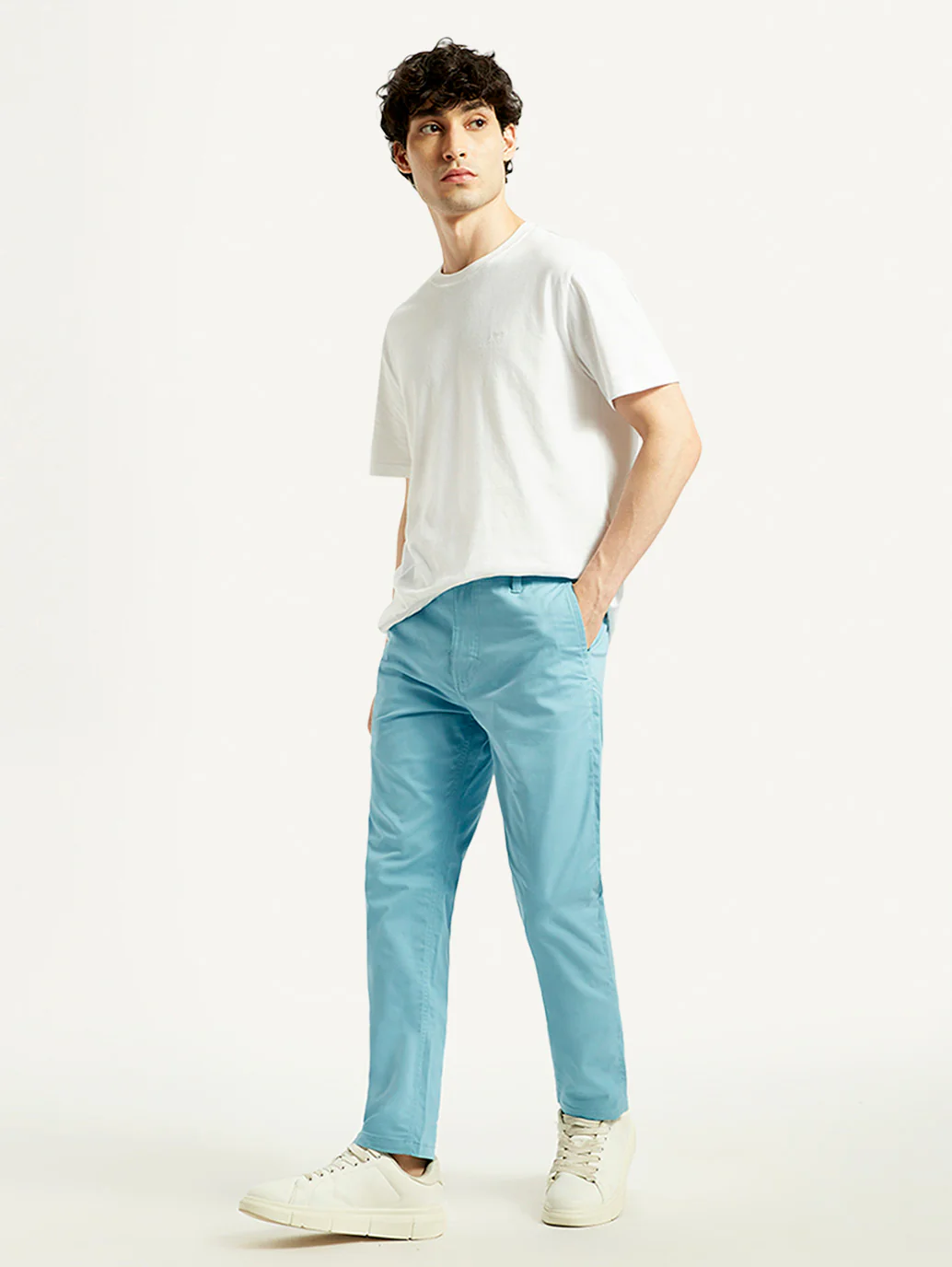 Men's Turquoise Tapered Fit Mid Rise Chinos