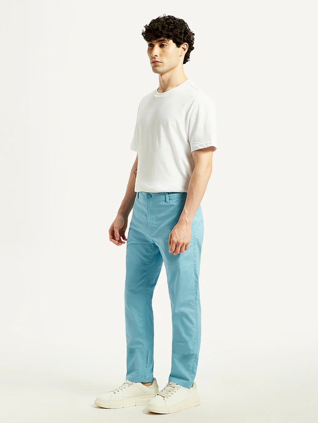 Men's Turquoise Tapered Fit Mid Rise Chinos - Image 5
