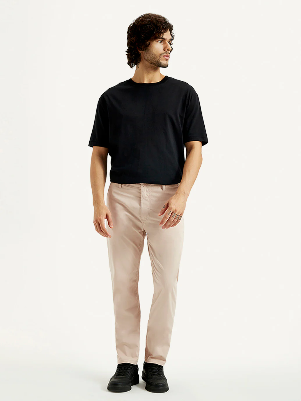Men's Peach Tapered Fit Mid Rise Chinos