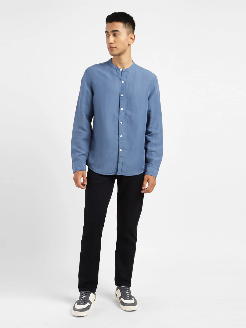 Men's Solid Band Neck Linen Shirt - Image 5