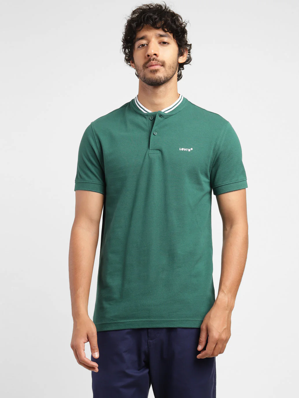 Men's Solid Band Neck T-shirt Green - Image 2