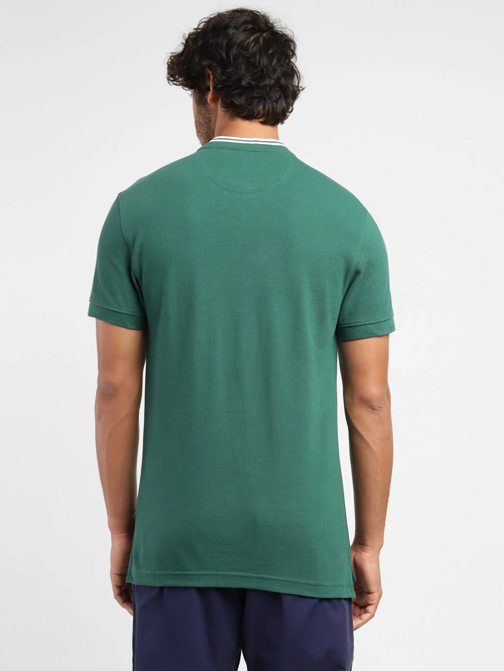 Men's Solid Band Neck T-shirt Green - Image 3