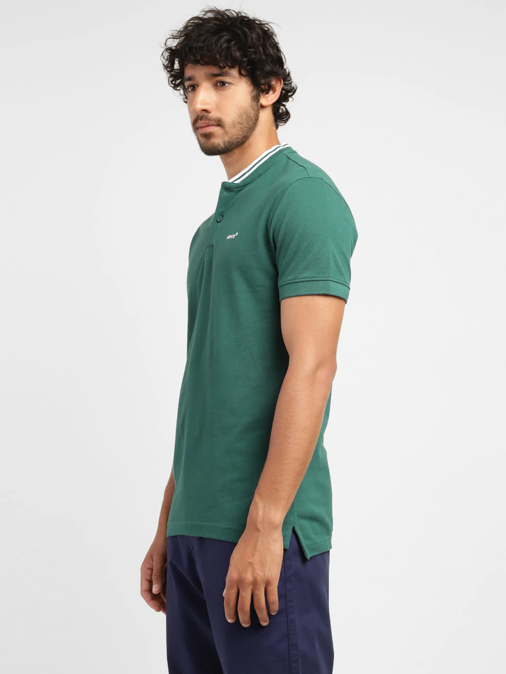 Men's Solid Band Neck T-shirt Green - Image 4