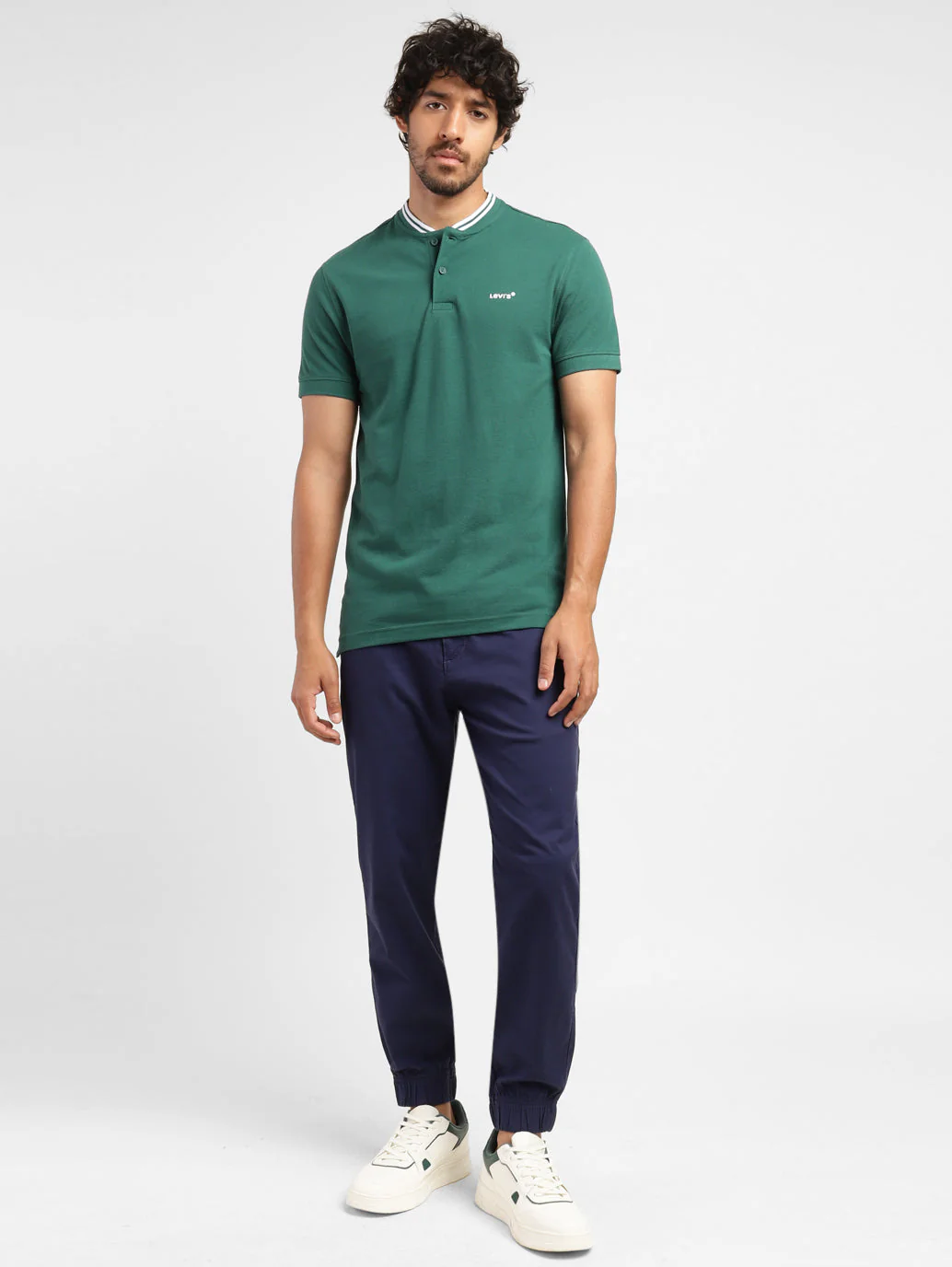 Men's Solid Band Neck T-shirt Green - Image 5