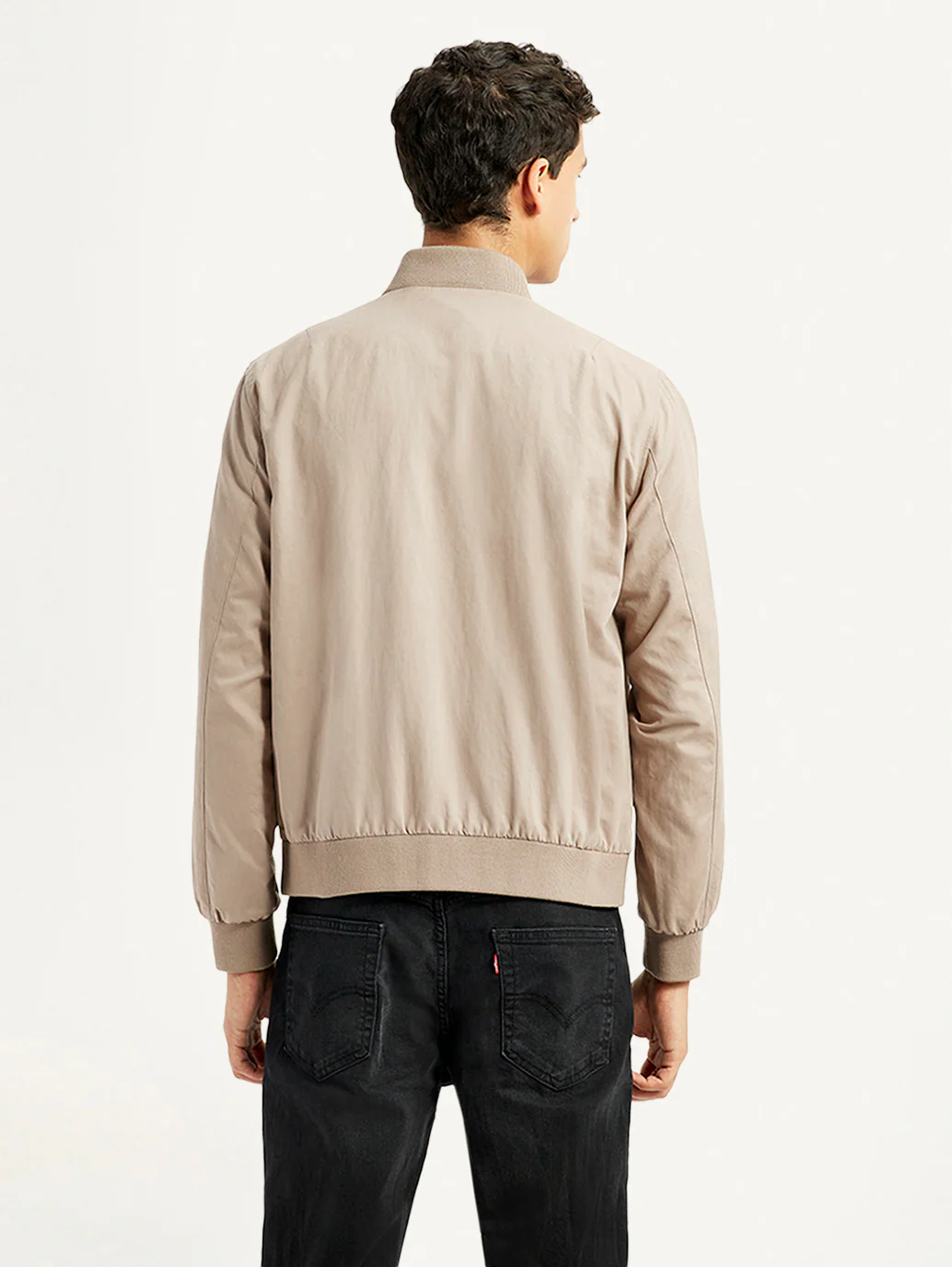 Men's Solid Beige Bomber Jacket - Image 3