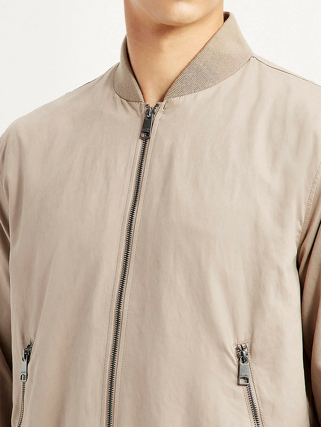 Men's Solid Beige Bomber Jacket - Image 4
