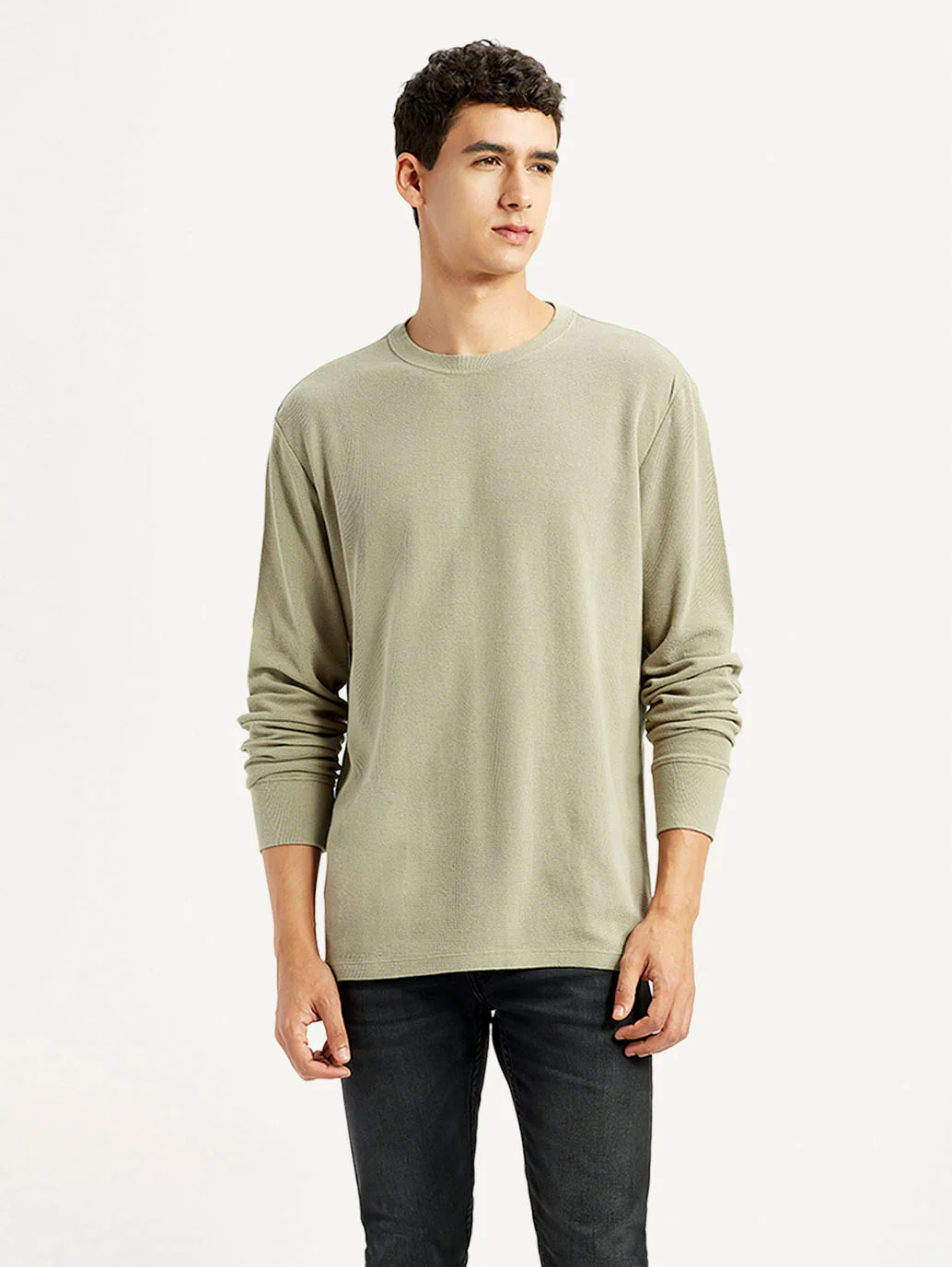 Men's Solid Beige Crew Neck Sweatshirt - Image 5