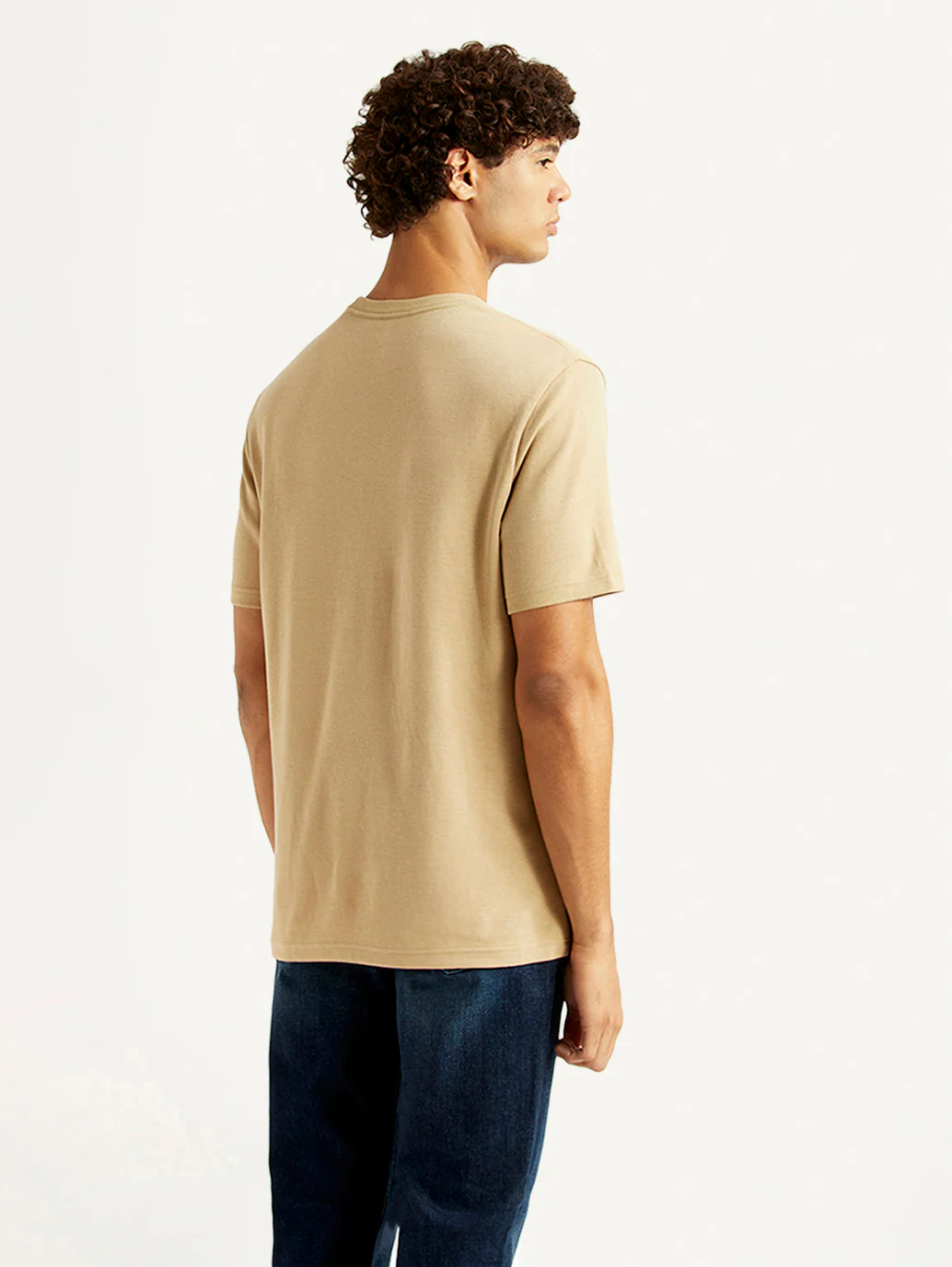 Men's Solid Beige Crew Neck T-shirt - Image 3