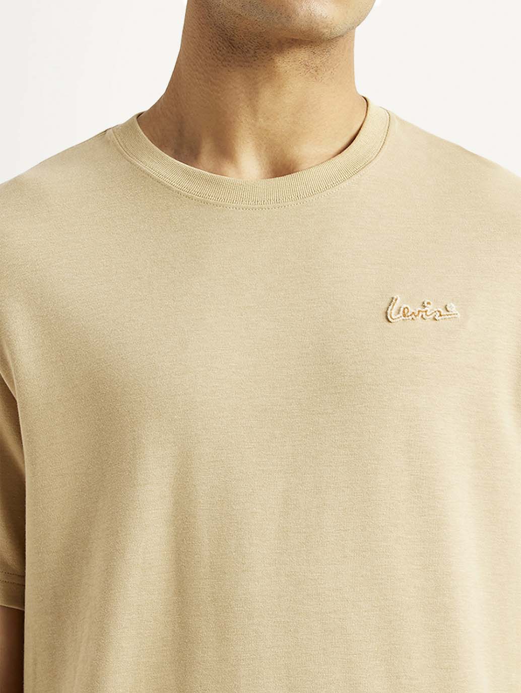 Men's Solid Beige Crew Neck T-shirt - Image 4