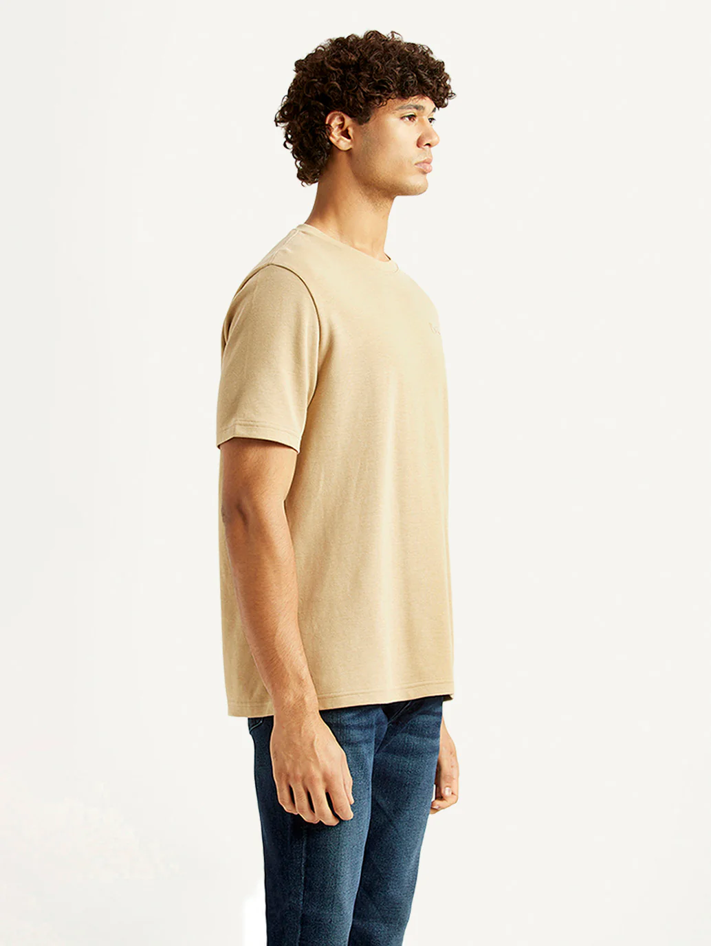 Men's Solid Beige Crew Neck T-shirt - Image 5