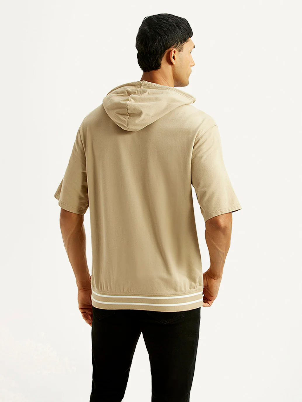 Men's Solid Beige Hooded Sweatshirt - Image 3