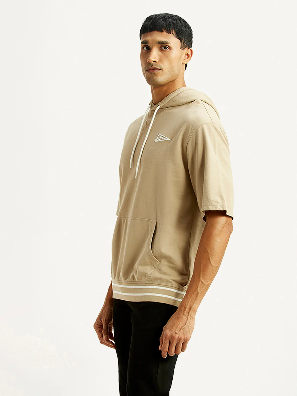 Men's Solid Beige Hooded Sweatshirt - Image 4