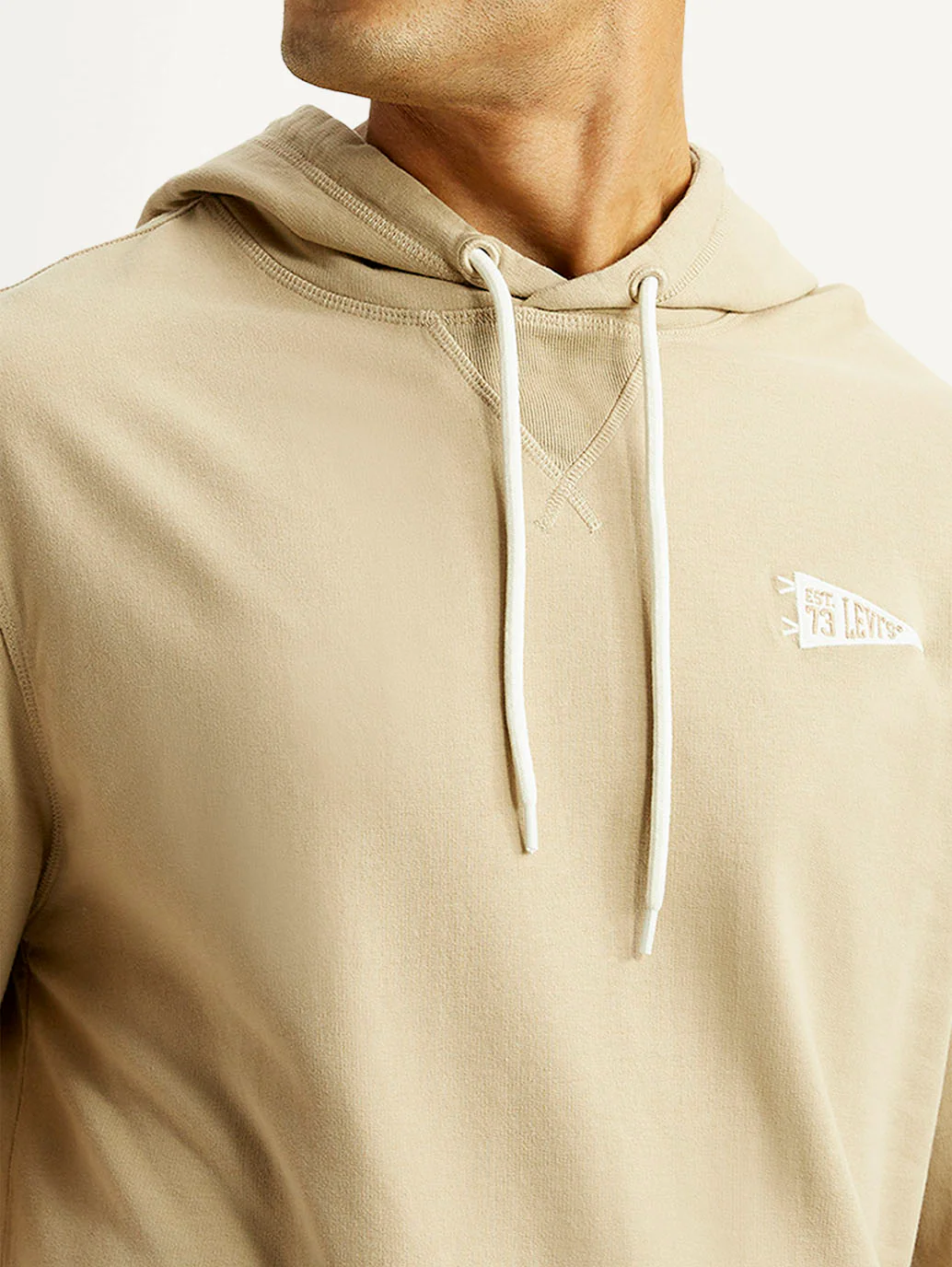 Men's Solid Beige Hooded Sweatshirt - Image 5