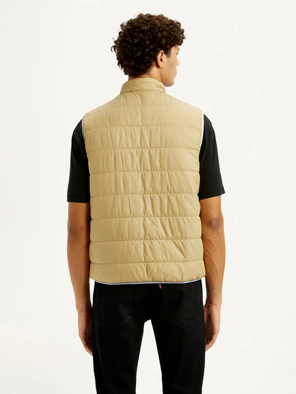 Men's Solid Beige Puffer Jacket - Image 3