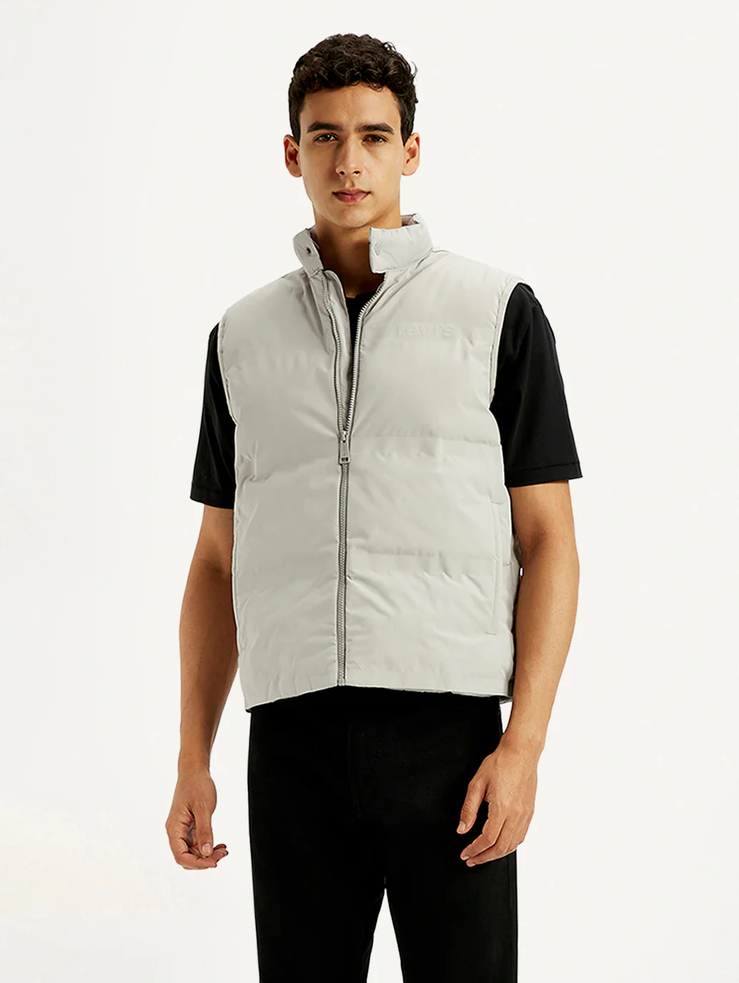 Men's Solid Grey Puffer Jacket - Image 3