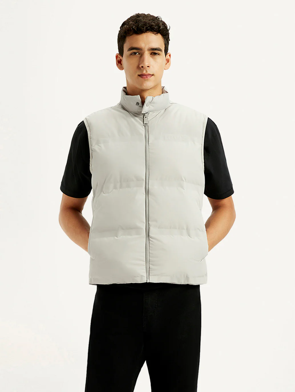 Men's Solid Grey Puffer Jacket - Image 4