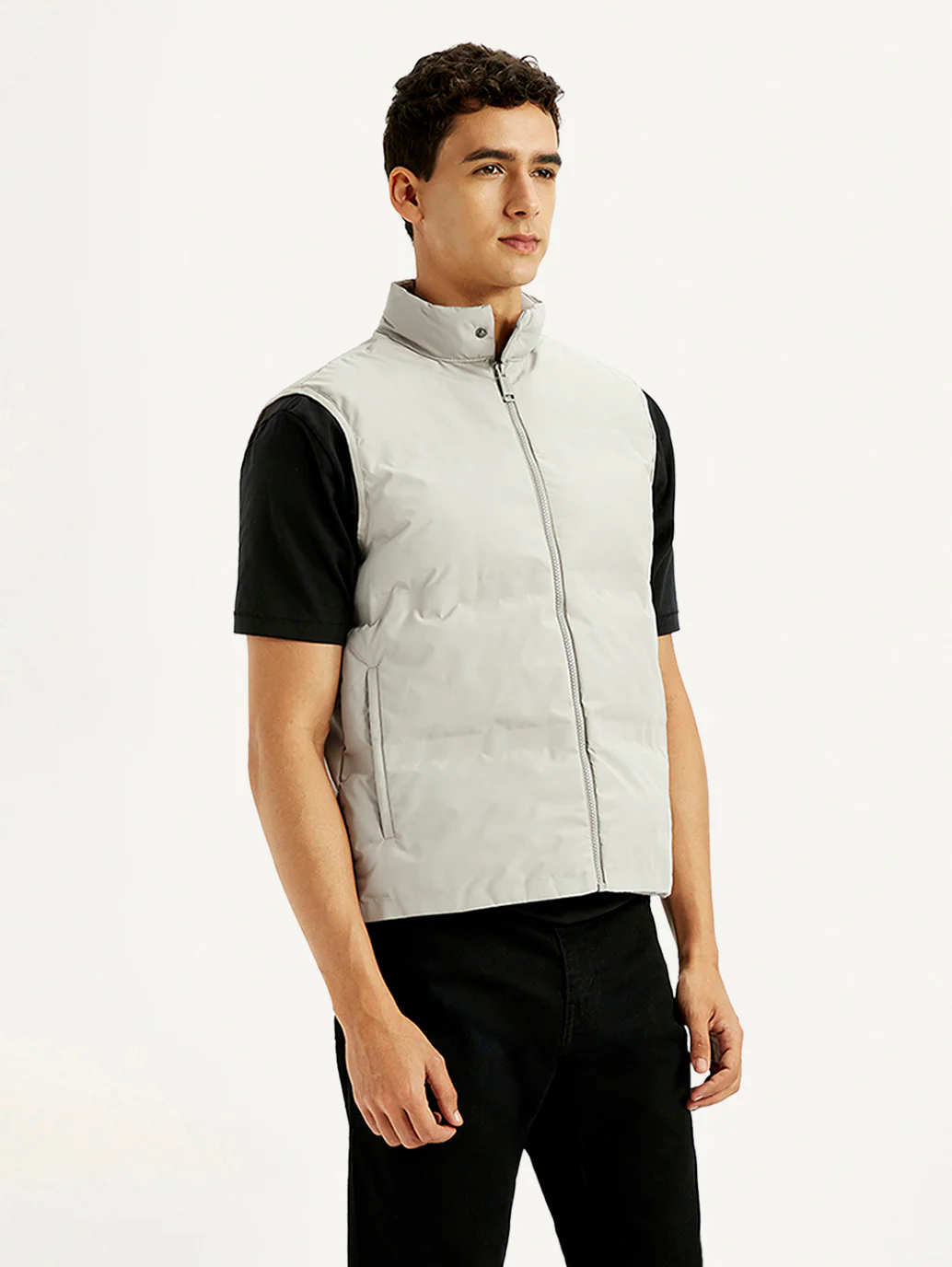 Men's Solid Grey Puffer Jacket - Image 5