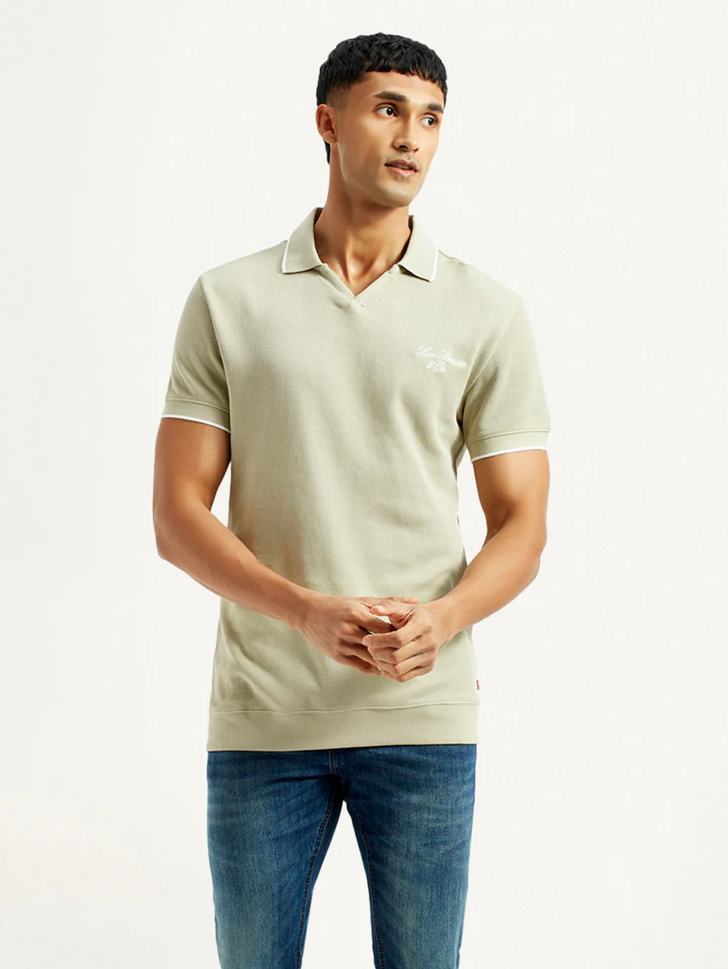 Men's Solid Beige Slim Fit Polo T-Shirt - Image 2