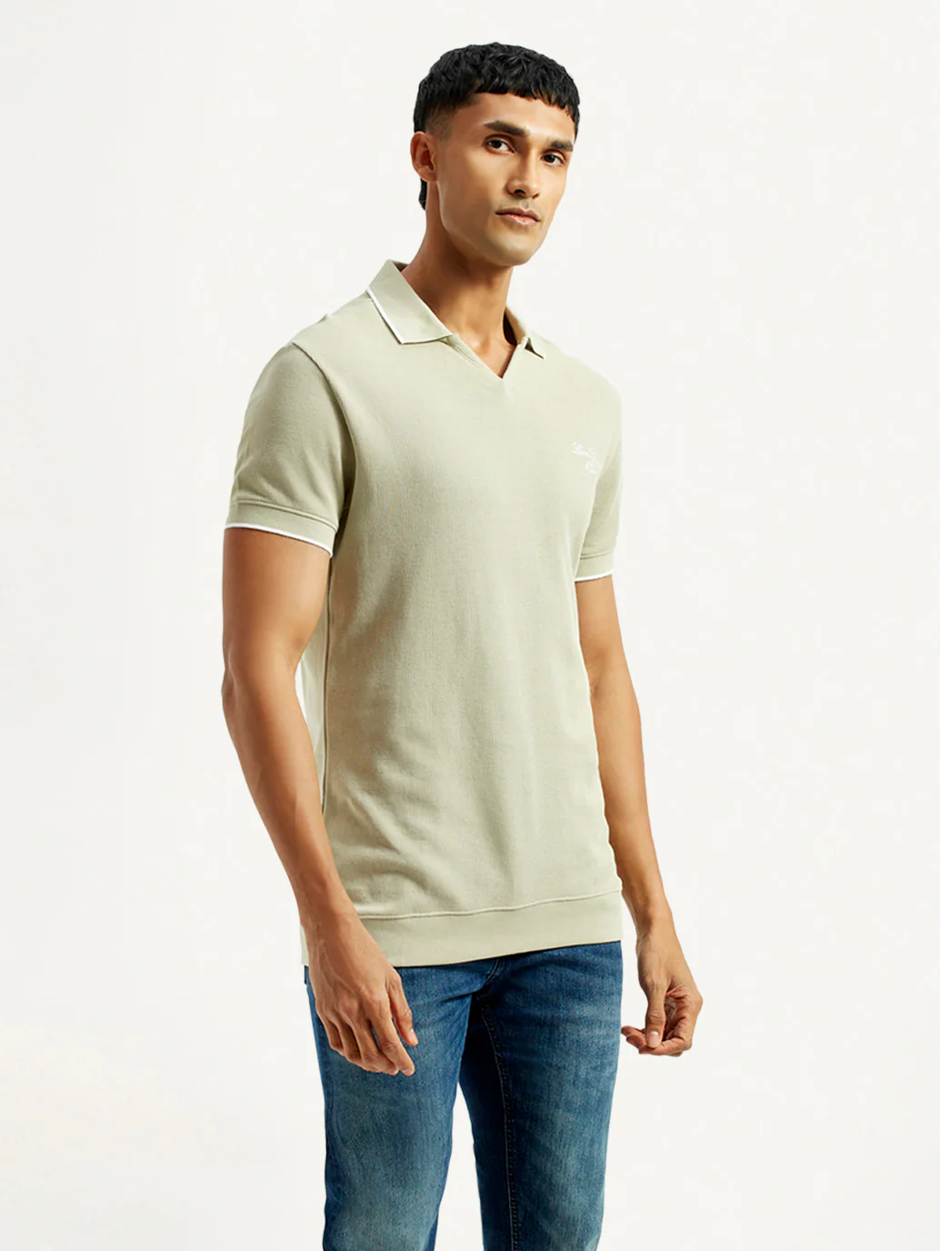 Men's Solid Beige Slim Fit Polo T-Shirt - Image 5