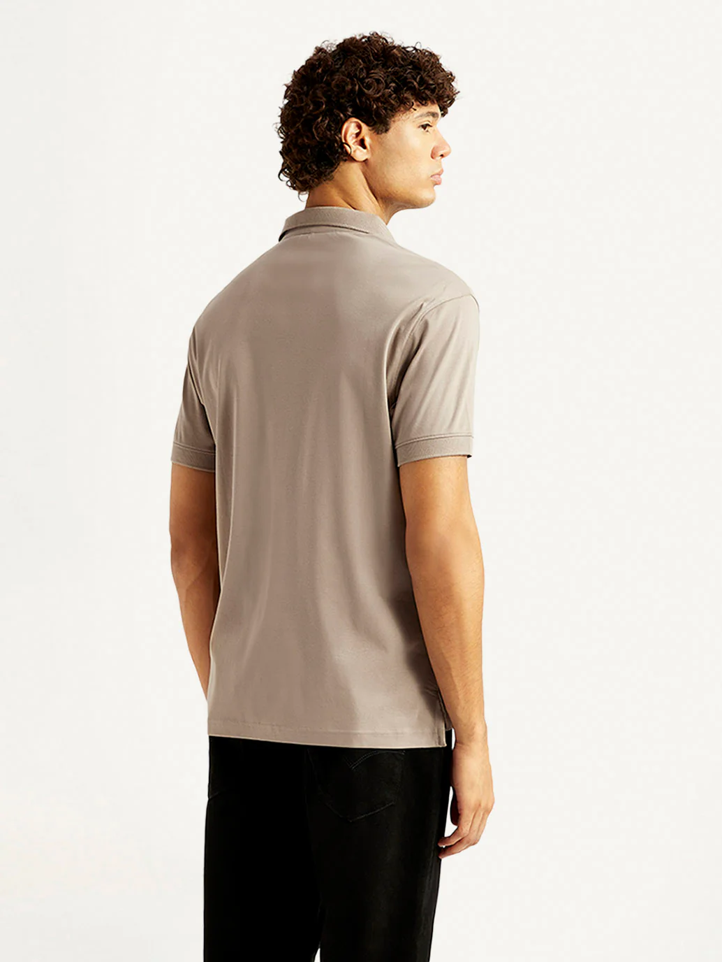 Men's Solid Beige Slim Fit Polo T-shirt - Image 3