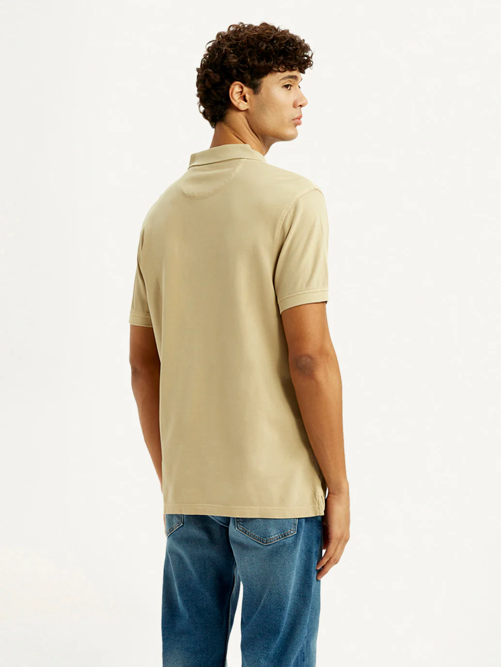 Men's Solid Beige Slim Fit Polo T-shirt - Image 3