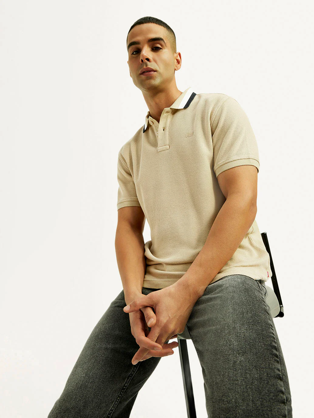 Men's Solid Beige Slim Fit Polo T-shirt