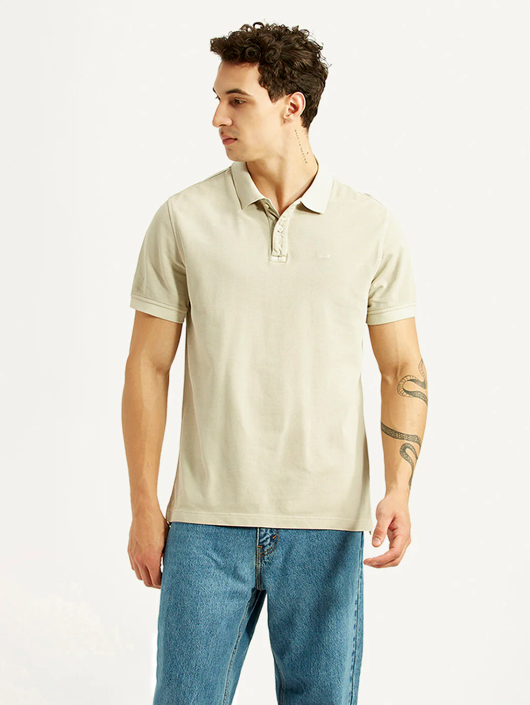 Men's Solid Beige Slim Fit Polo T-shirt - Image 2