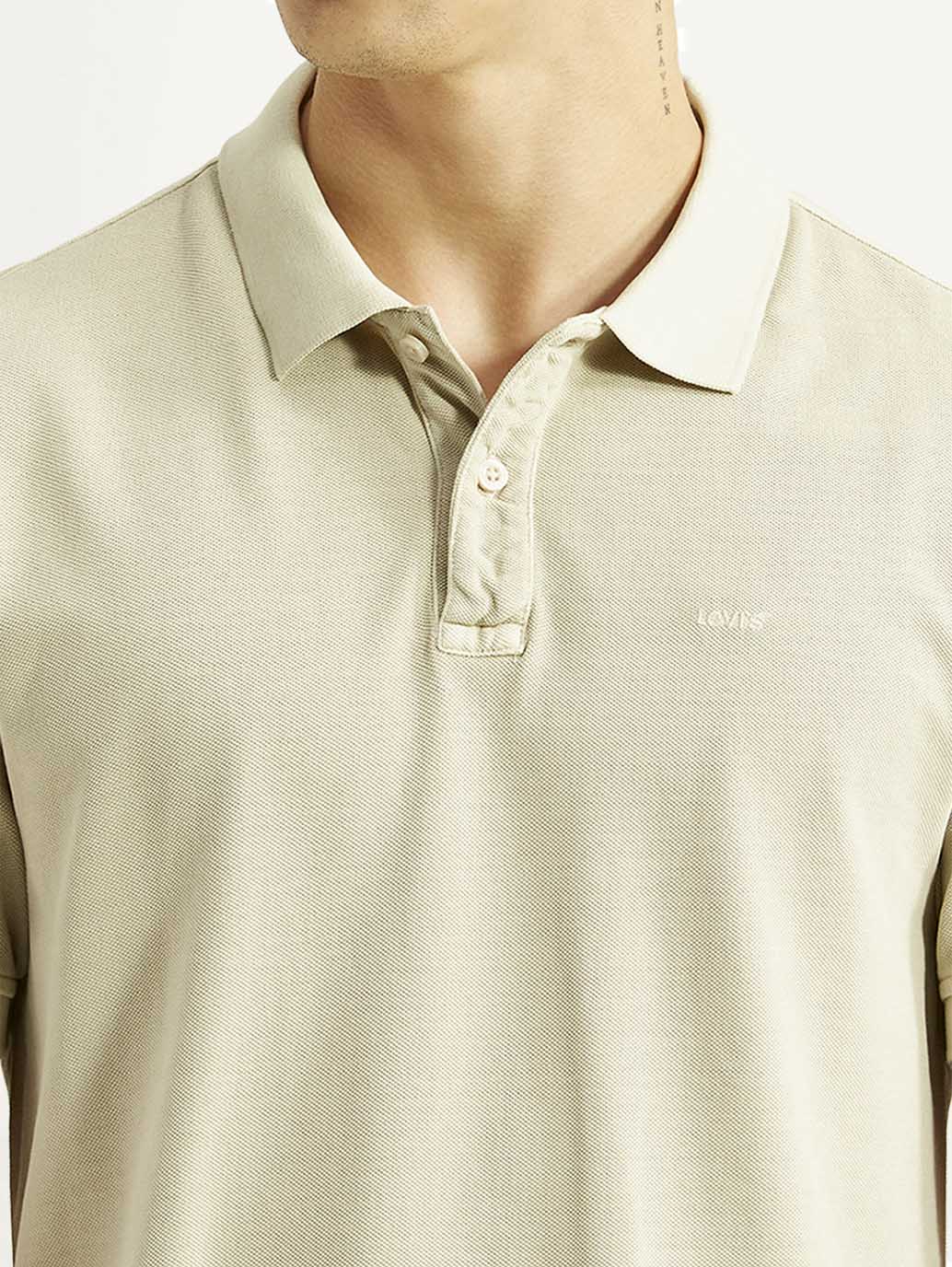 Men's Solid Beige Slim Fit Polo T-shirt - Image 4