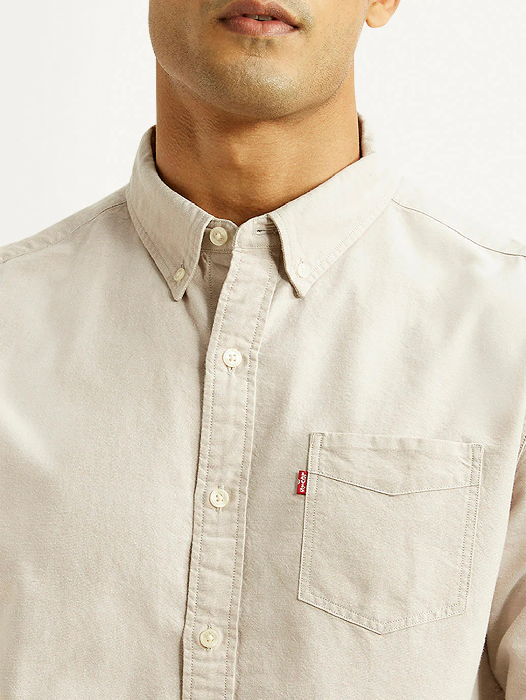 Men's Solid Beige Slim Fit Oxford Shirt - Image 4
