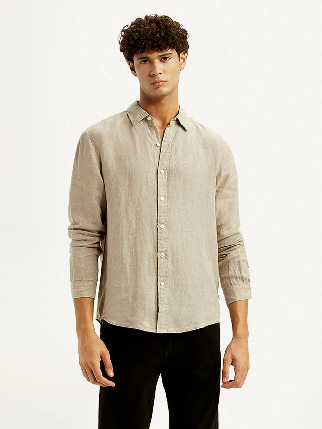 Men's Solid Beige Slim Fit Shirt