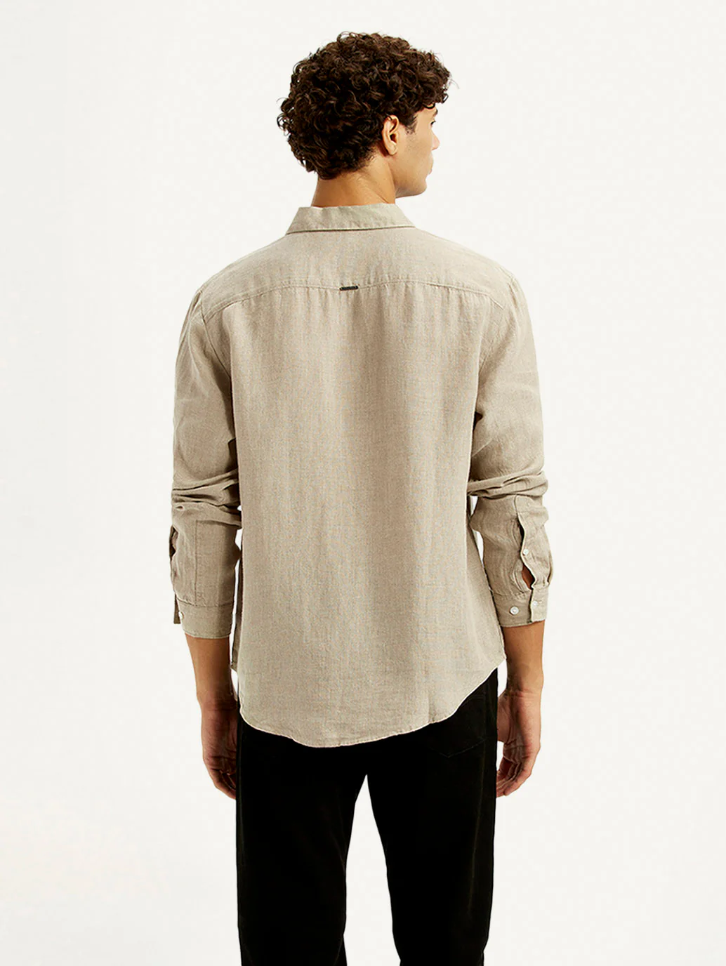 Men's Solid Beige Slim Fit Shirt - Image 3