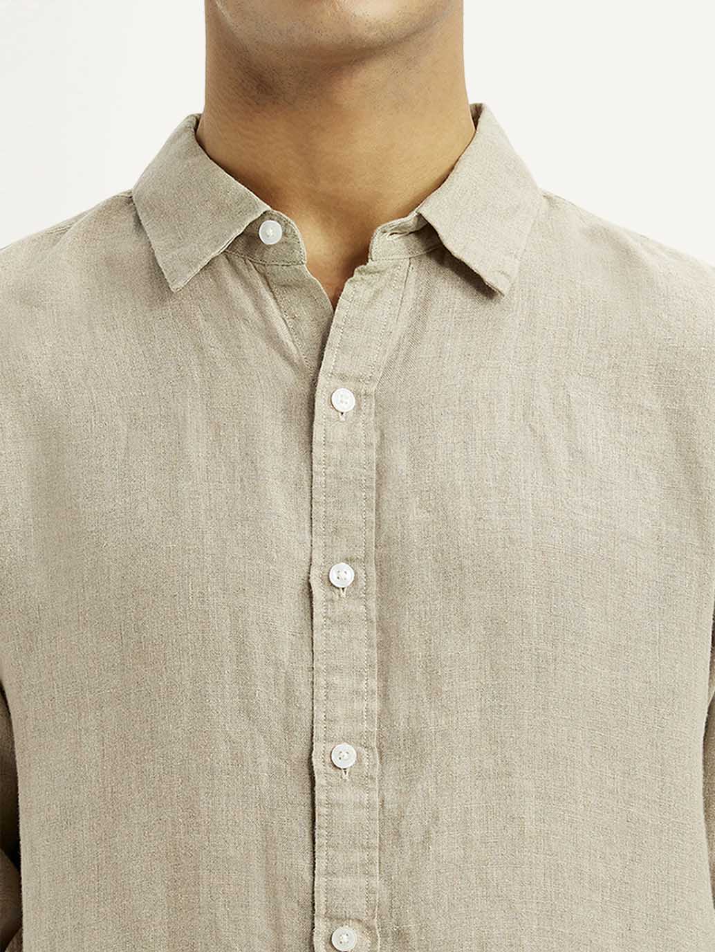 Men's Solid Beige Slim Fit Shirt - Image 4