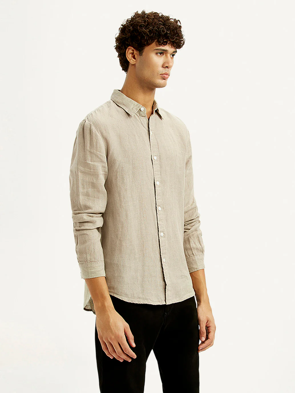 Men's Solid Beige Slim Fit Shirt - Image 5