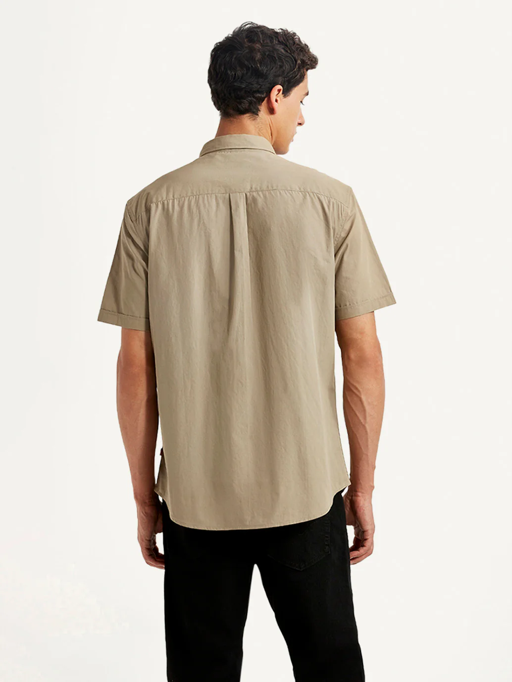Men's Solid Beige Slim Fit Poplin Shirt - Image 3