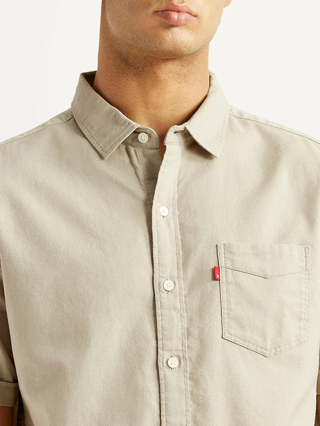 Men's Solid Beige Slim Fit Oxford Shirt - Image 3