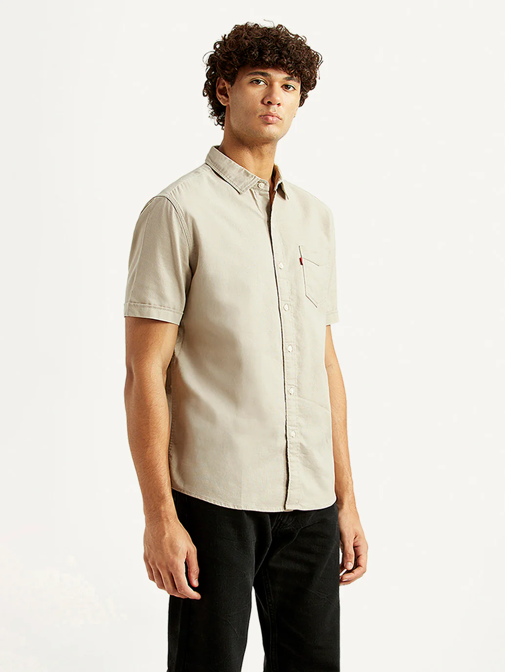 Men's Solid Beige Slim Fit Oxford Shirt - Image 4