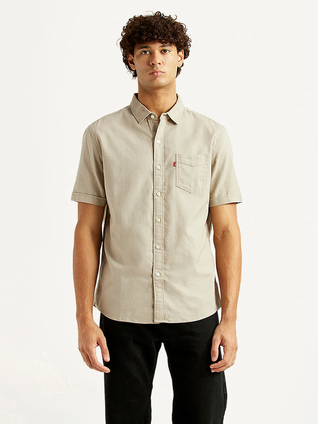 Men's Solid Beige Slim Fit Oxford Shirt - Image 5