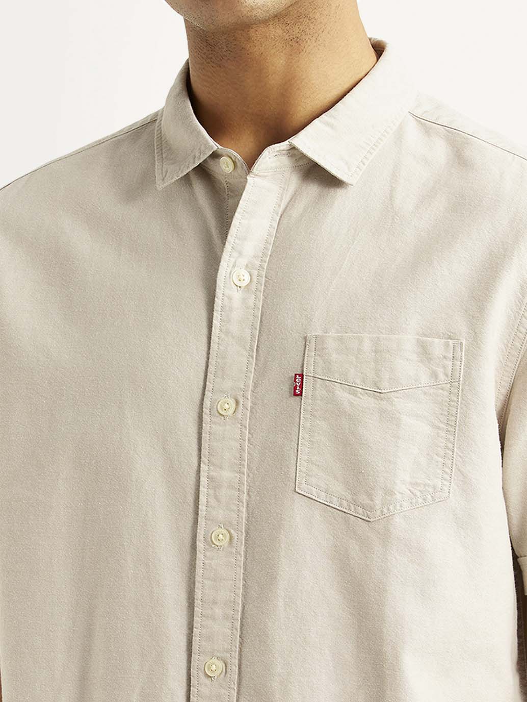 Men's Solid Beige Slim Fit Oxford Shirt - Image 4