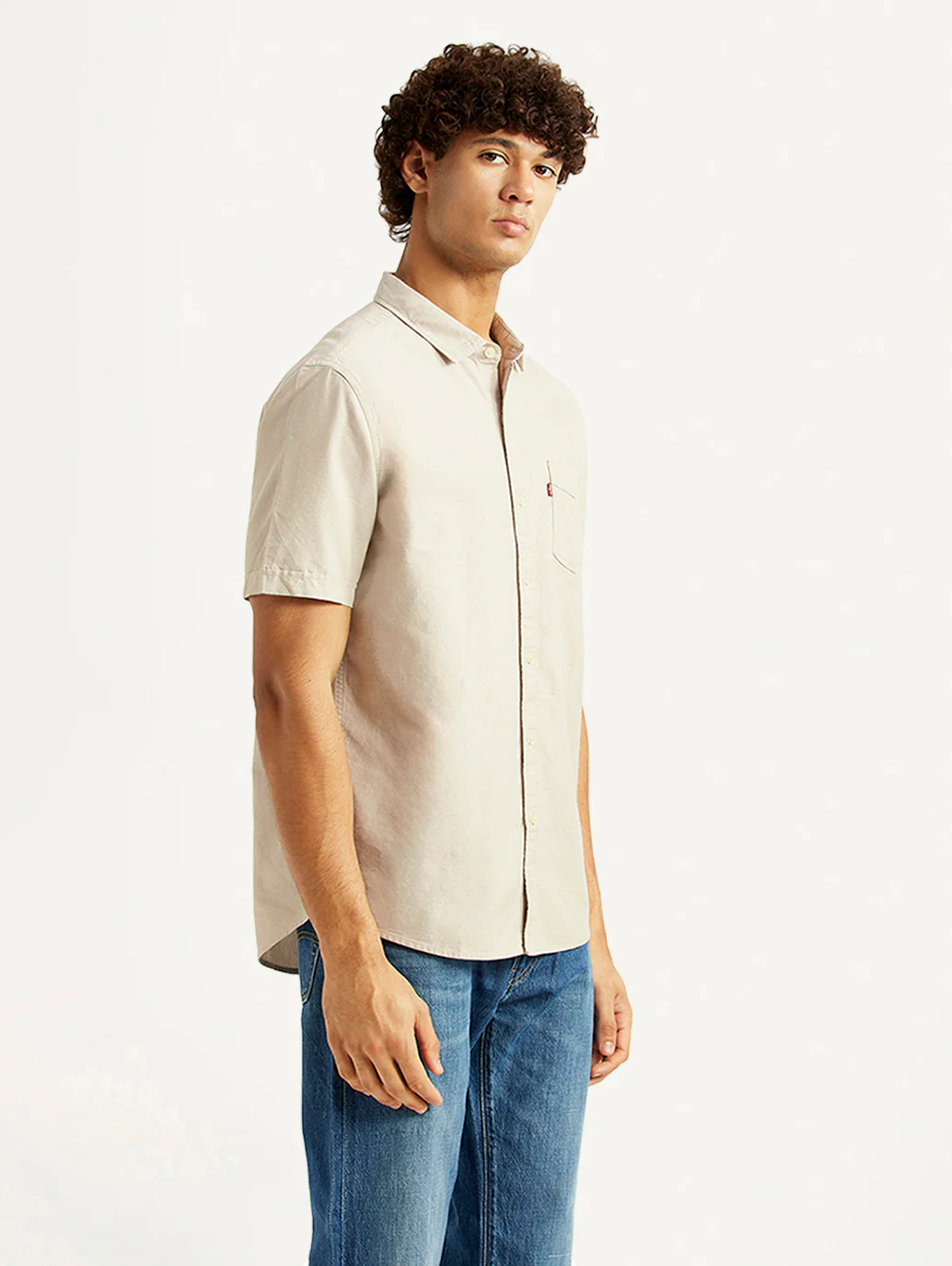 Men's Solid Beige Slim Fit Oxford Shirt - Image 5