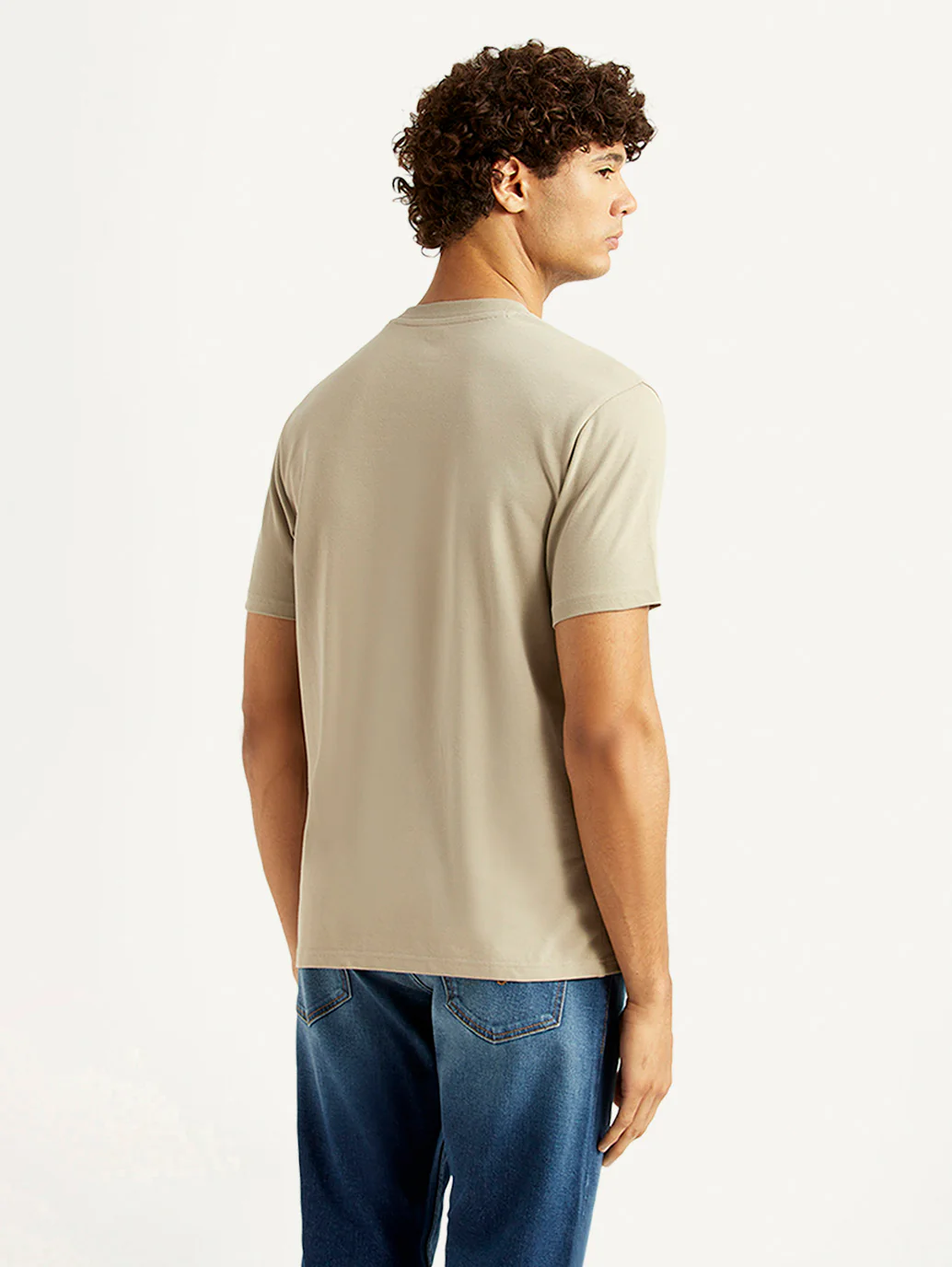 Men's Solid Beige Slim Fit T-shirt - Image 2
