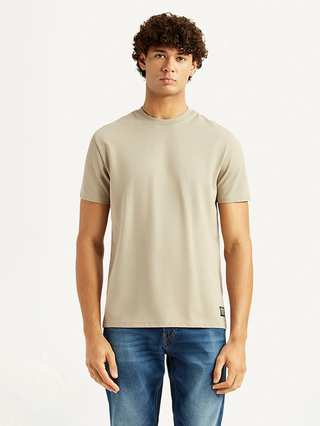 Men's Solid Beige Slim Fit T-shirt - Image 5