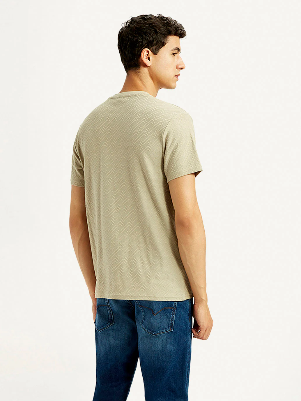 Men's Solid Beige Slim Fit T-shirt - Image 3