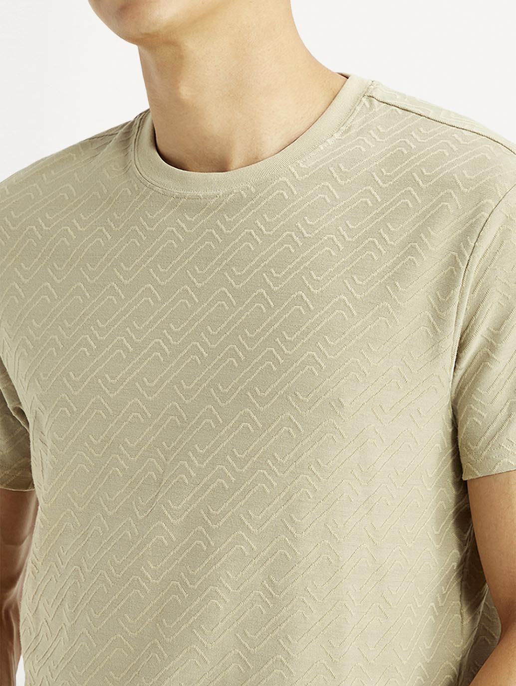 Men's Solid Beige Slim Fit T-shirt - Image 4